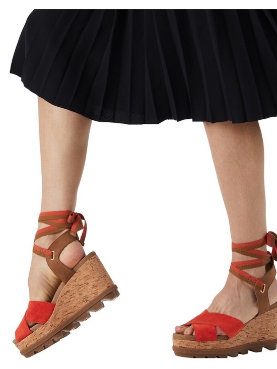 Sorel Shoes - Sorel Joanie II High Ankle Orange Wedge Sandals with Ankle Tie